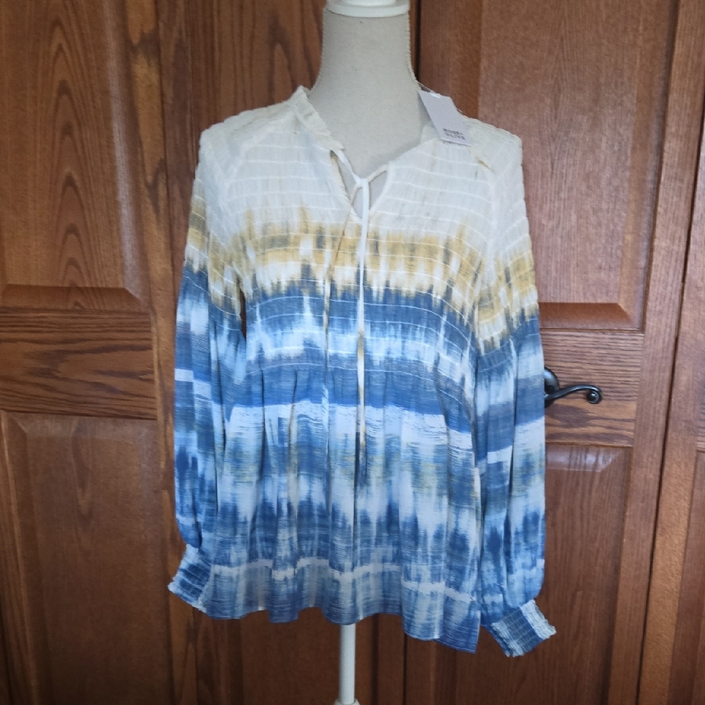 Rose & Olive Blue and Gold Tie-Dye Blouse